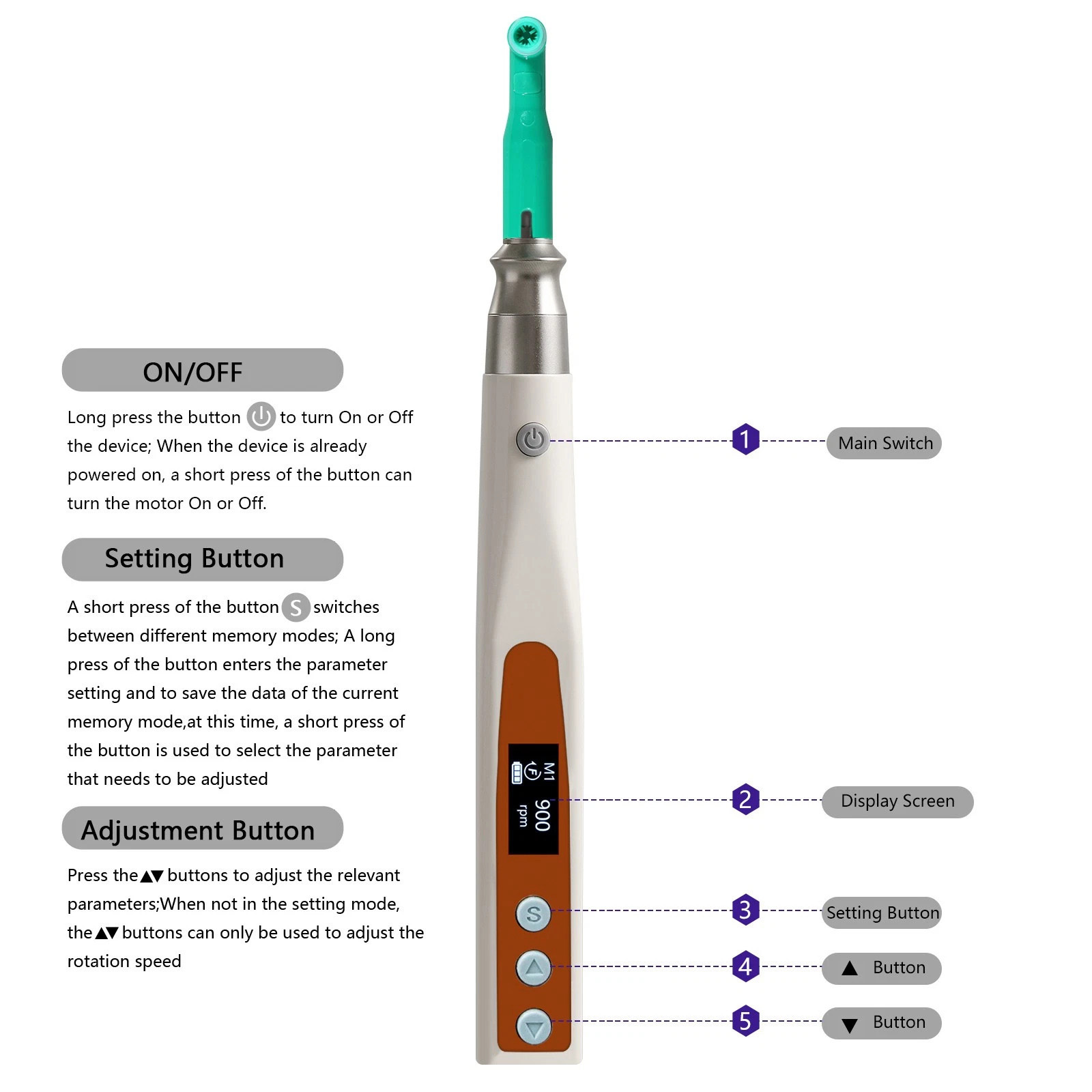 PULIHUA PLH-230 Dental Cordless Hygiene Prophy polishing Handpiece + 2 Prophy Angles